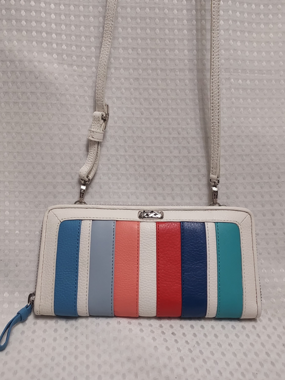 Brighton White Crossbody Wallet with Multi-Color Vertical Stripes